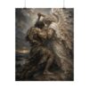 Jacob Wrestling the Angel Poster | Modern Charcoal & Ivory Christian Wall Art | Textured Palette Knife Print | Genesis 32 Biblical Decor