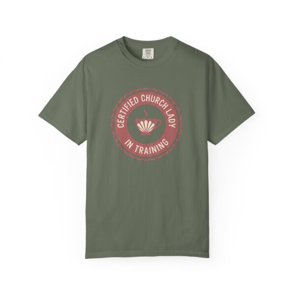 14875860649683475338_2048.jpeg Comfort Colors® Certified Church Lady In Training T-Shirt | Tea Cup Badge Design, Bible Verse Shirt, Coffee Lover Christian Gift