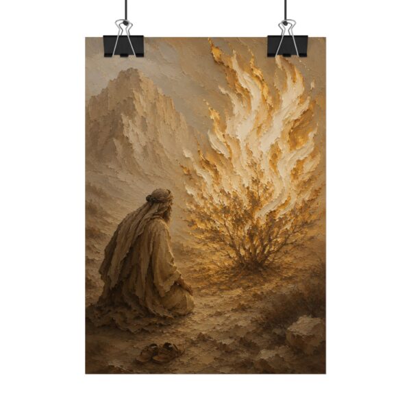 14893832136968939986_2048.jpeg Moses Burning Bush Poster | Modern Neutral Beige Christian Wall Art | Textured Palette Knife Plaster Print | Boho Sand & Gold Faith Decor
