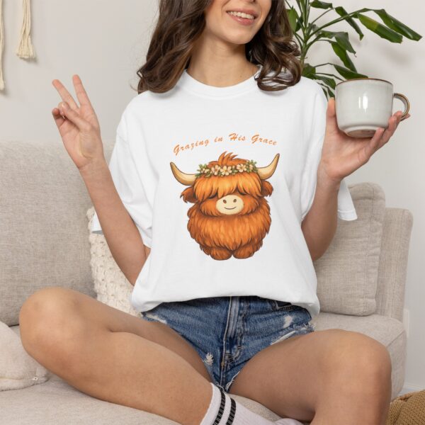 1496946902332168346_2048.jpeg Comfort Colors® Highland Cow Floral Crown T-shirt | Cute Scottish Cattle Illustration, Bible Verse Shirt, Religious Women