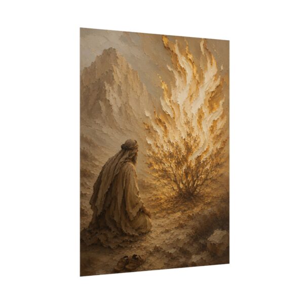 15016533714534862044_2048.jpeg Moses Burning Bush Poster | Modern Neutral Beige Christian Wall Art | Textured Palette Knife Plaster Print | Boho Sand & Gold Faith Decor