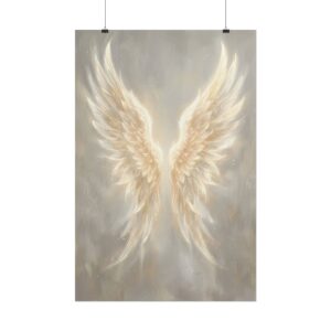 Glowing Angel Wings Wall Art, Guardian Angel Poster, Spiritual Christian Home Decor, Light Gold Luxury Wings Print, Memorial Faith Gift