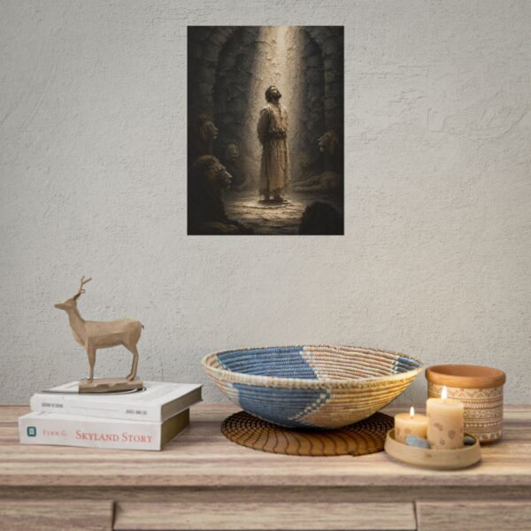 15039660024145204541_2048.jpeg Daniel in the Lions Den Poster | Modern Slate Gray & Beige Christian Wall Art | Biblical Miracle Poster | Biblical Courage Home Decor