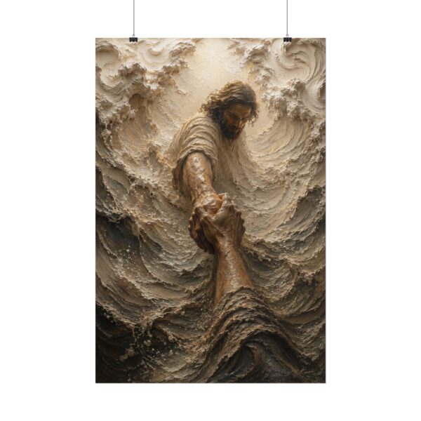15112856011941819157_2048.jpeg The Reach of Grace Underwater Poster | Jesus Rescuing Hand Christian Art | Textured Palette Knife Storm Print | Neutral Taupe Faith Decor