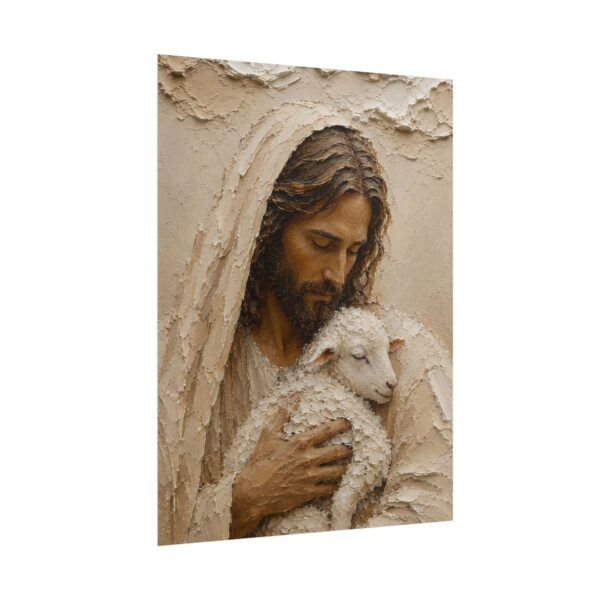 15247108080954157040_2048.jpeg Jesus and the Lamb of God Impasto Poster | Modern Neutral Christian Wall Art | Textured Palette Knife Portrait | Minimalist Faith Home Decor