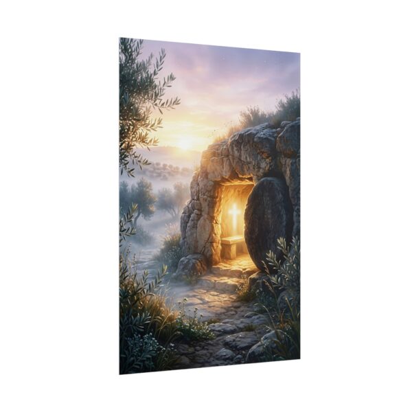 Empty Tomb Easter Wall Art, Resurrection Print, He Is Risen Christian Poster, Jesus Tomb Sunrise Painting, Biblical Scripture Decor