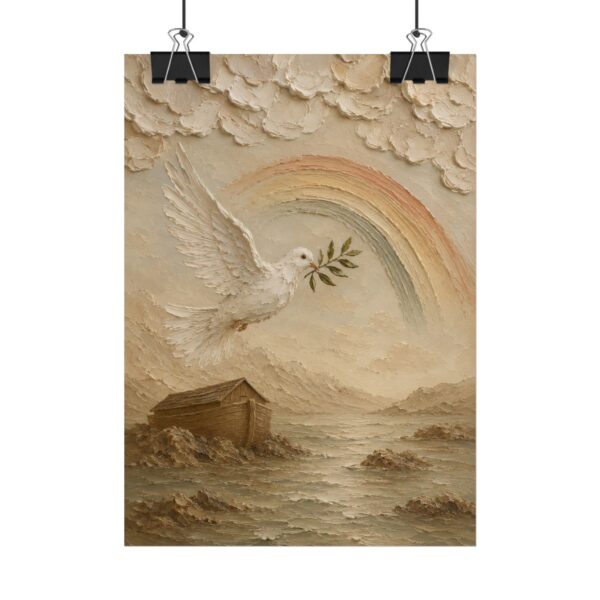 15388990588692665071_2048.jpeg Noahs Dove of Promise Poster | Modern Boho Rainbow Christian Wall Art | Textured Palette Knife Plaster Print | Warm Farmhouse Faith Decor