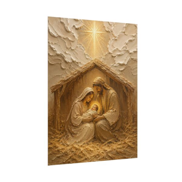 15462443963646229208_2048.jpeg Modern Minimalist Nativity Poster | Christmas Holy Family Wall Art | Textured Palette Knife Plaster Print | Warm Beige & Gold Faith Decor