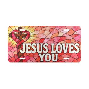 1546952905792030695_2048.jpeg Jesus Loves You Vanity Plate | Stained Glass Heart Cross Christian License