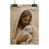 15534477095847311181_2048.jpeg Jesus and the Lamb of God Impasto Poster | Modern Neutral Christian Wall Art | Textured Palette Knife Portrait | Minimalist Faith Home Decor