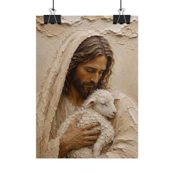 15534477095847311181_2048.jpeg Jesus and the Lamb of God Impasto Poster | Modern Neutral Christian Wall Art | Textured Palette Knife Portrait | Minimalist Faith Home Decor