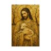 Modern Art Nouveau Jesus Painting, Christian Icon Wall Art, Gold Pattern Good Shepherd Poster, Sacred Lamb Art Print, Premium Religious Gift