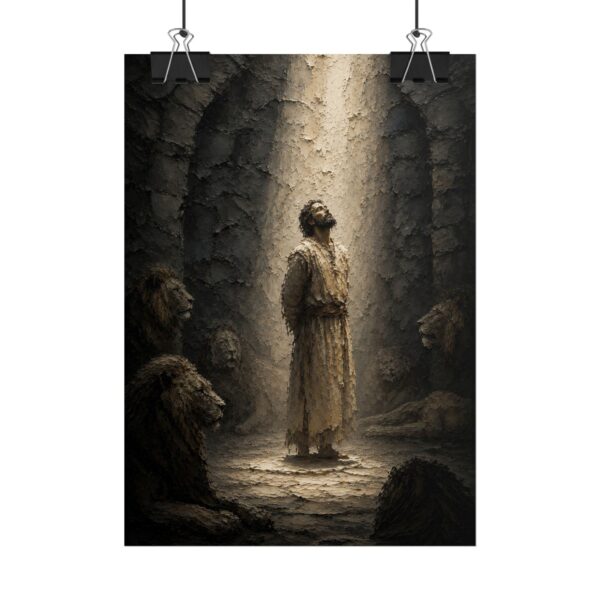 15850208675170492227_2048.jpeg Daniel in the Lions Den Poster | Modern Slate Gray & Beige Christian Wall Art | Biblical Miracle Poster | Biblical Courage Home Decor