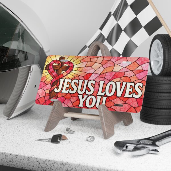 15932023545654565846_2048.jpeg Jesus Loves You Vanity Plate | Stained Glass Heart Cross Christian License