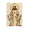 Sacred Heart Jesus Poster | Cute Open Arms Christ Wall Art | Patchwork Quilt Style Christian Print | Folk Art Religious Nursery Kids Decor