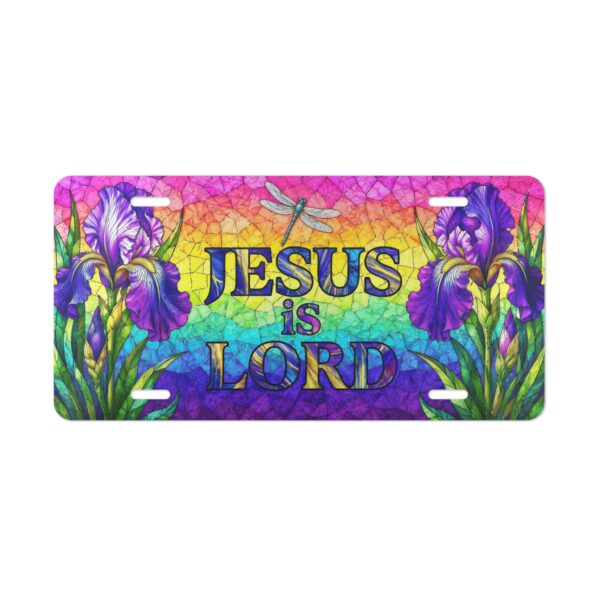 Jesus Is Lord Vanity Plate | Floral Iris Rainbow Christian License Plate