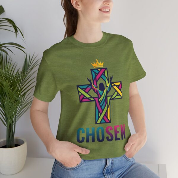 16129372236194649354_2048.jpeg Chosen Crowned Cross T-Shirt | Colorful Stained Glass Christian Faith Tee