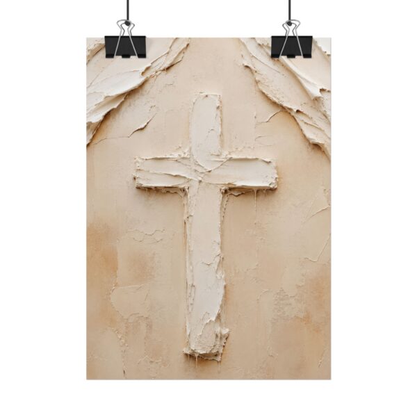 Modern Abstract Cross Impasto Poster | Minimalist Christian Wall Art | Textured Palette Knife Plaster Print | Neutral Beige Faith Home Decor