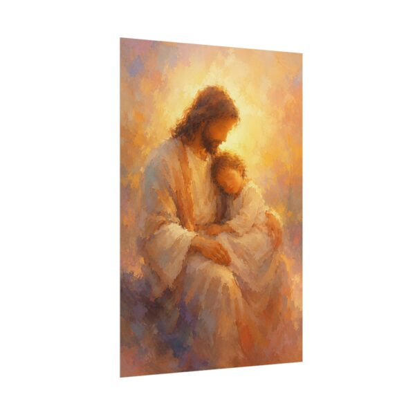 Jesus and Child Wall Art, Jesus Holding a Sleeping Child Painting Poster, Modern Christian Art, Nursery Faith Print, Religious Comfort Gift
