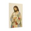The Good Shepherd Poster | Cute Jesus Holding Lamb Wall Art | Patchwork Quilt Style Christian Print | Cozy Folk Art Religious Nursery Decor