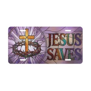 16687981895899167237_2048.jpeg Jesus Saves Vanity Plate | Cross with Crown of Thorns, Stained Glass Style