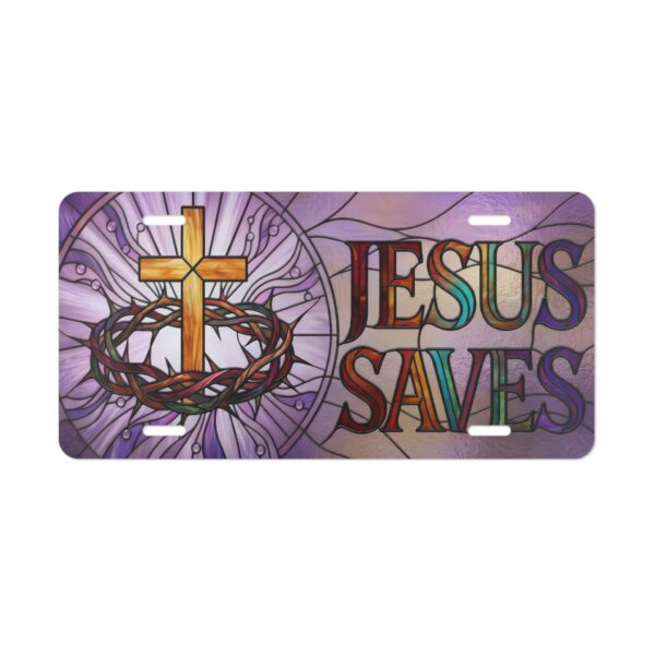 16687981895899167237_2048.jpeg Jesus Saves Vanity Plate | Cross with Crown of Thorns, Stained Glass Style