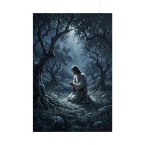 Jesus Praying in Gethsemane Art Print, Christian Wall Decor, Garden of Olives Poster, Spiritual Night Prayer Painting, Faith Art