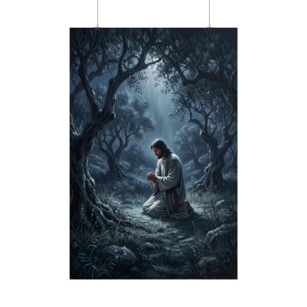 Jesus Praying in Gethsemane Art Print, Christian Wall Decor, Garden of Olives Poster, Spiritual Night Prayer Painting, Faith Art