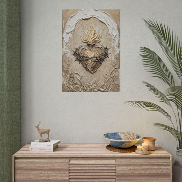1671276443746860456_2048.jpeg Sacred Heart of Jesus Poster | Modern Beige & Gold Catholic Wall Art | Textured Palette Knife Plaster Print, Immaculate Heart Christian Gift