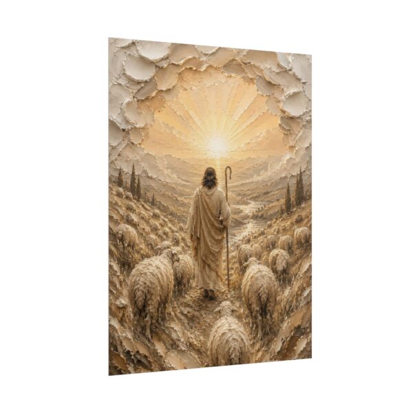 16734134072166496548_2048.jpeg The Lord is My Shepherd Poster | Psalm 23 Christian Wall Art | Modern Farmhouse Taupe & Gold Impasto Print | Palette Knife Faith Decor