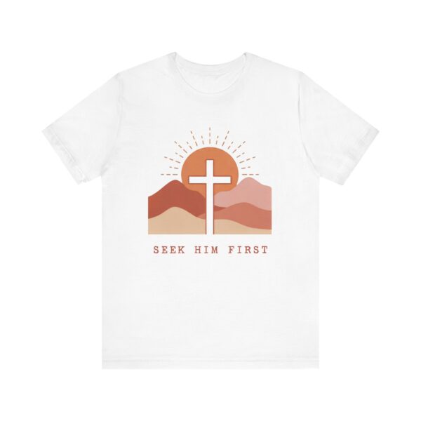 Seek Him First cross sunset Tee | Christian faith shirt