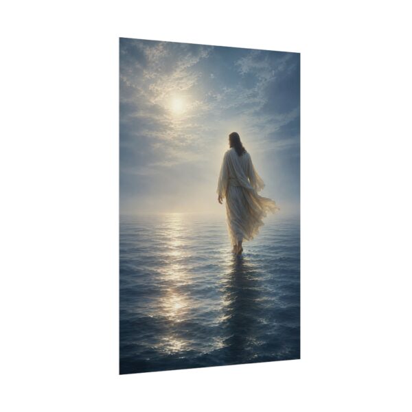 Jesus Walking on Water Wall Art, Christian Faith Poster Print, Modern Scripture Home Decor, Ethereal Religious Painting, Divine Savior Gift