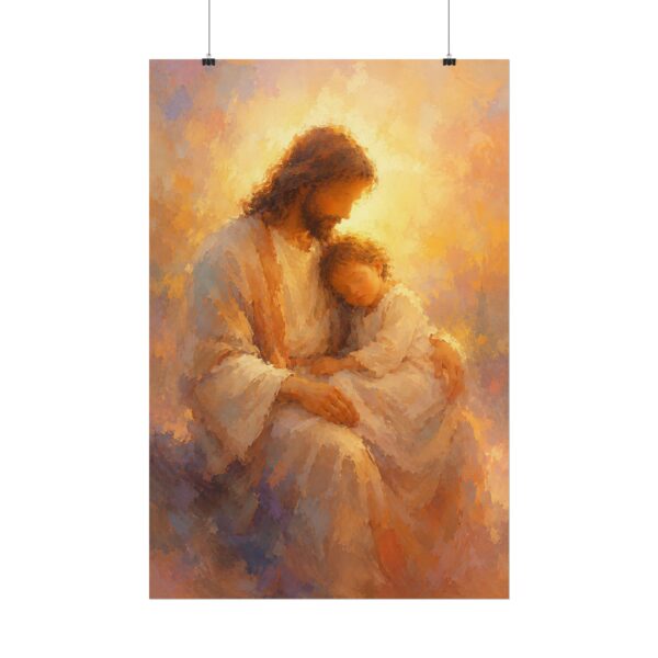 Jesus and Child Wall Art, Jesus Holding a Sleeping Child Painting Poster, Modern Christian Art, Nursery Faith Print, Religious Comfort Gift