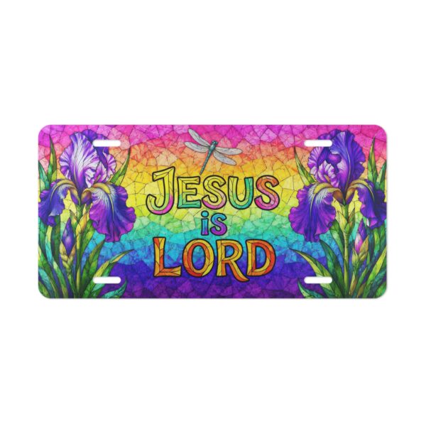 Jesus is Lord Vanity Plate | Rainbow Iris Floral License Plate