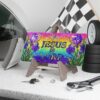 Jesus Is Lord Vanity Plate | Floral Iris Rainbow Christian License Plate