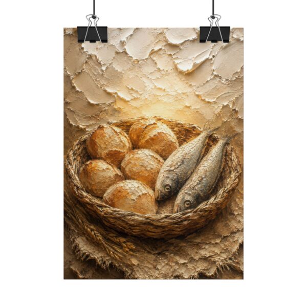17536778050514883449_2048.jpeg Loaves and Fishes Poster | Matthew 14 Miracle Wall Art | Textured Palette Knife Plaster Print | Warm Oatmeal & Beige Farmhouse Faith Decor