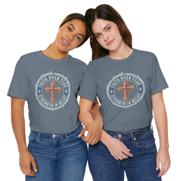 17803386338641588140_2048.jpeg Faith Over Fear Cross Tee | Strength in Belief Christian Shirt