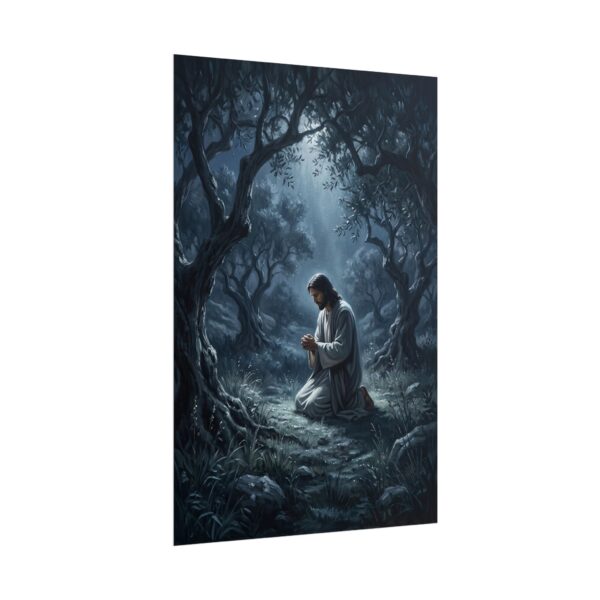 Jesus Praying in Gethsemane Art Print, Christian Wall Decor, Garden of Olives Poster, Spiritual Night Prayer Painting, Faith Art