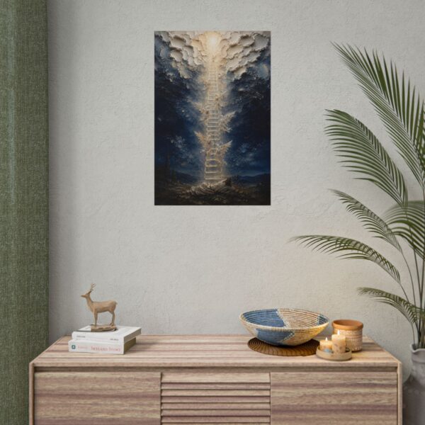 Jacob's Ladder Angels Poster | Ethereal Indigo & Silver Christian Wall Art | Textured Palette Knife Plaster Print | Modern Faith Home Decor