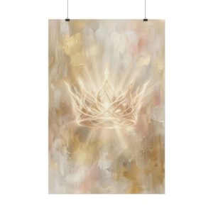 Glowing Gold Crown Wall Art, King of Kings Christian Poster, Modern Regal Faith Decor, Ethereal Light Crown Painting Print