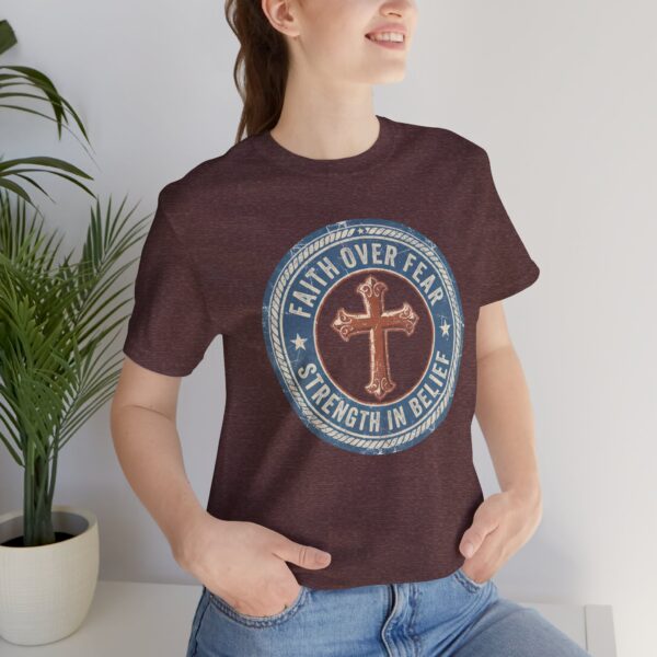 18428664899479055897_2048.jpeg Faith Over Fear Cross Tee | Strength in Belief Christian Shirt