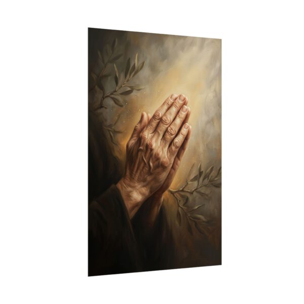 Praying Hands Wall Art Print, Christian Home Decor, Faith Poster, Religious Spiritual Gift, Olive Branch Oil Painting Effect Art
