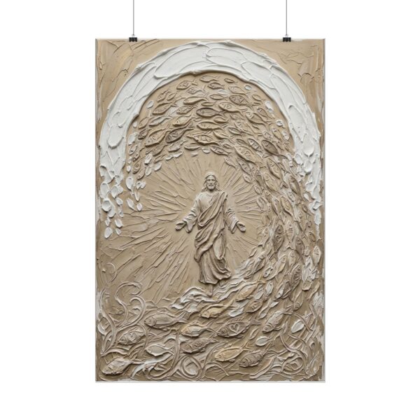 1982027152595491994_2048.jpeg Miraculous Catch of Fish Poster | Modern Beige Jesus Miracles Wall Art | Textured Palette Knife Plaster Print | Luke 5 Christian Home Decor