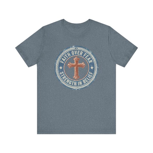 2027529425578425742_2048.jpeg Faith Over Fear Cross Tee | Strength in Belief Christian Shirt