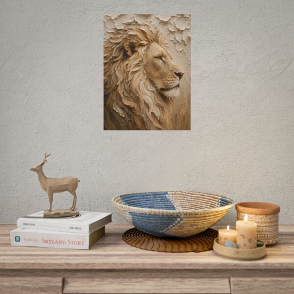 Lion of Judah Muted Majesty Poster | Modern Minimalist Christian Wall Art | Textured Palette Knife Plaster Print | Boho Neutral Faith Decor