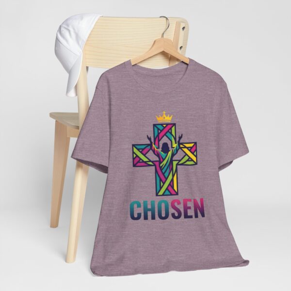 2522147259763701033_2048.jpeg Chosen Crowned Cross T-Shirt | Colorful Stained Glass Christian Faith Tee