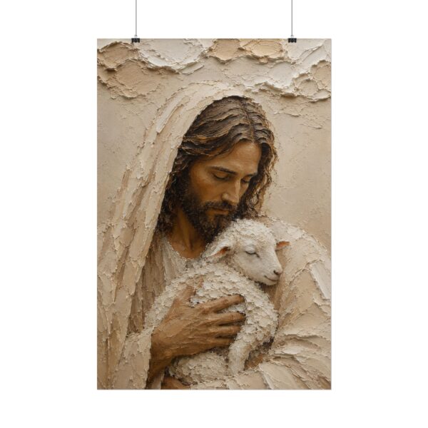 254307200294549836_2048.jpeg Jesus and the Lamb of God Impasto Poster | Modern Neutral Christian Wall Art | Textured Palette Knife Portrait | Minimalist Faith Home Decor