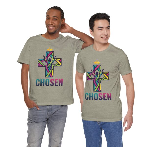 2547518581593152744_2048.jpeg Chosen Crowned Cross T-Shirt | Colorful Stained Glass Christian Faith Tee