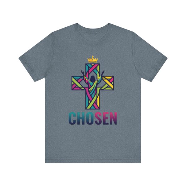 2943943513072549059_2048.jpeg Chosen Crowned Cross T-Shirt | Colorful Stained Glass Christian Faith Tee