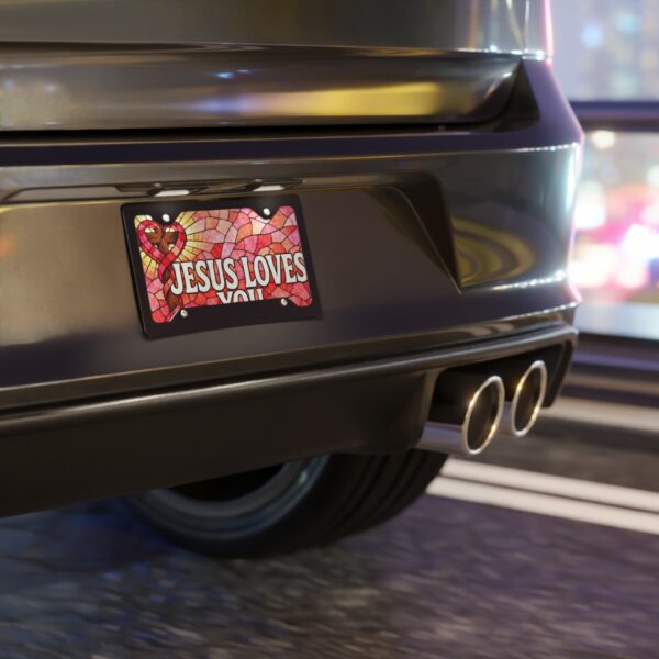 2976376701429336287_2048.jpeg Jesus Loves You Vanity Plate | Stained Glass Heart Cross Christian License